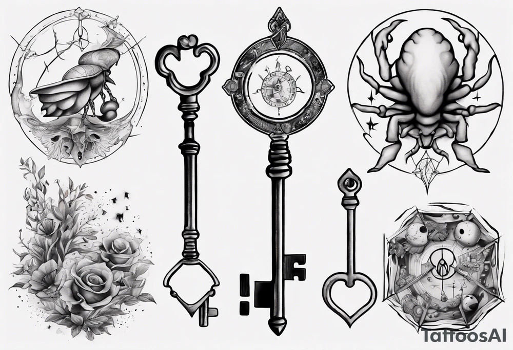 Matching tattoos with key and home in cancer horoscope tattoo idea
