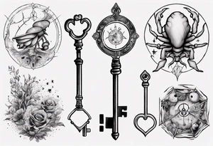 Matching tattoos with key and home in cancer horoscope tattoo idea