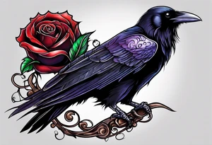 Raven looking back over shoulder with a rose underneath it tattoo idea