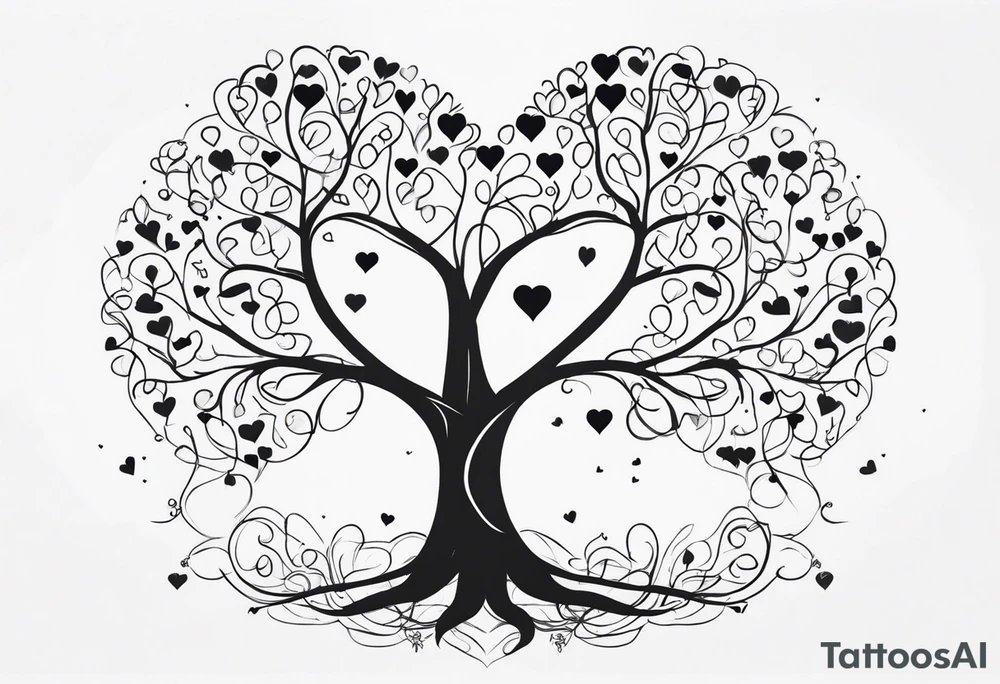 Family tree in hearts tattoo idea