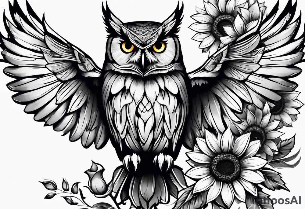 Owl sunflower and butterfly half sleeve tattoo idea