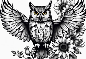 Owl sunflower and butterfly half sleeve tattoo idea