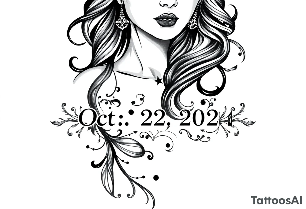 the date October 22, 2024. the name ‘Lady’. With salsa music elements. tattoo idea