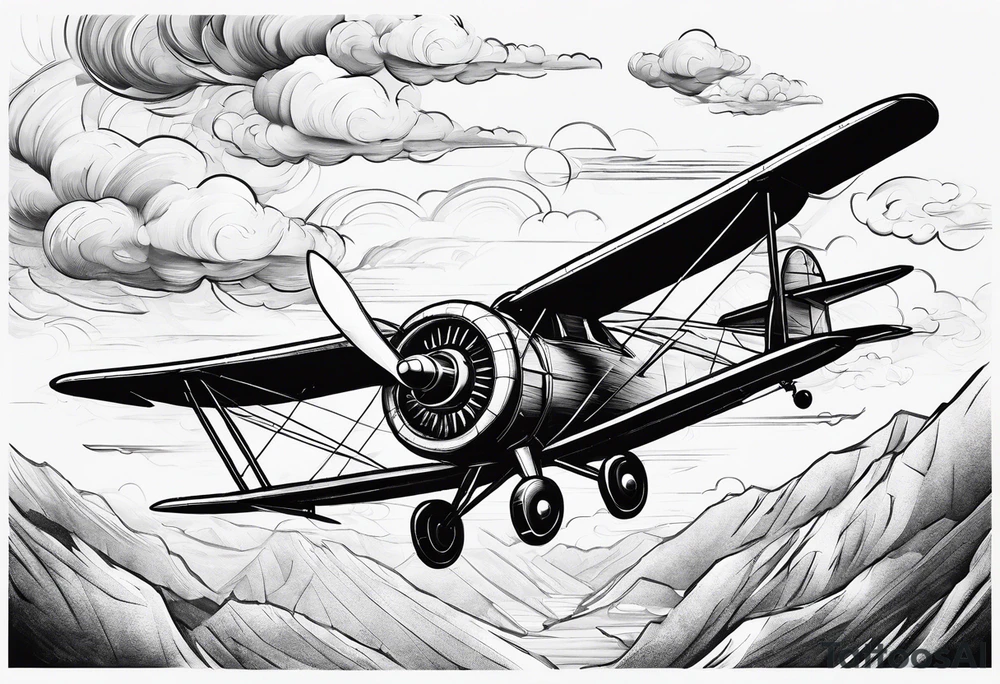 sketch of adventure plane in perspective from the bottom tattoo idea