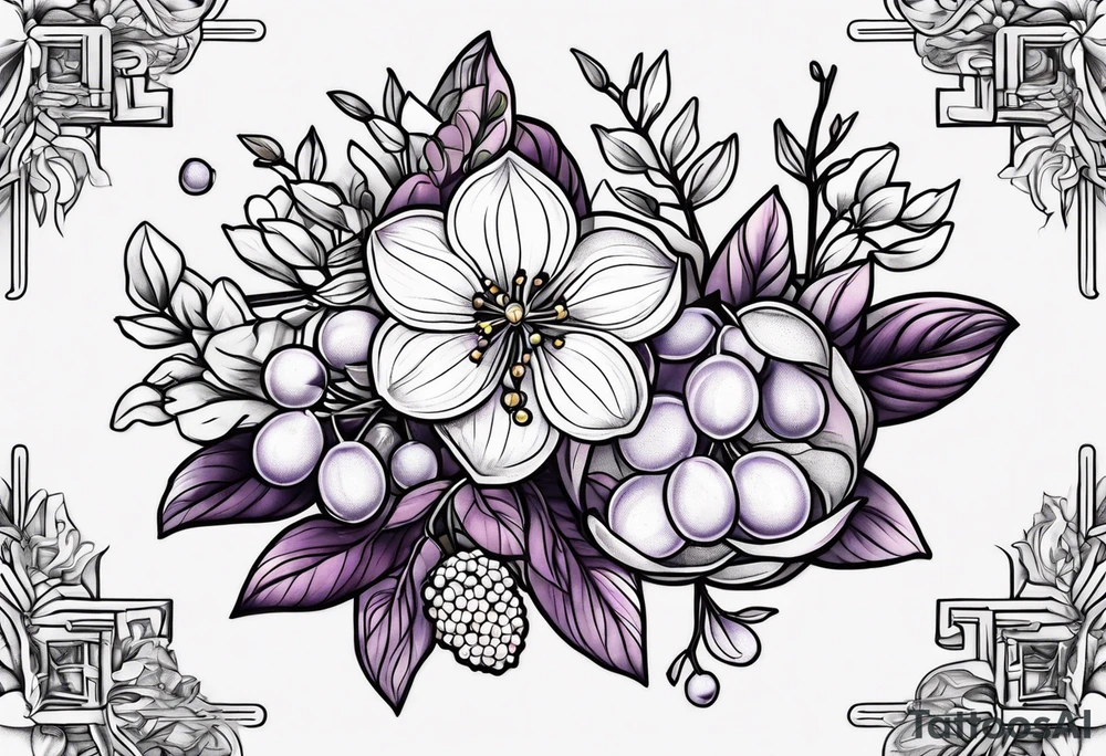 lilac and gooseberry in a bundle tattoo idea