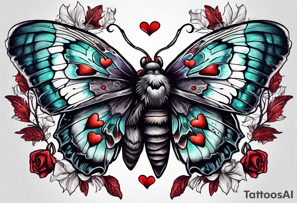 Death moth on top of 
Anatomical Heart, bleeding tattoo idea