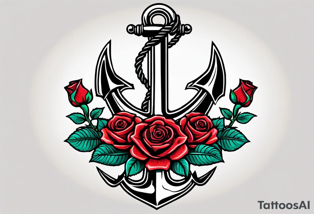 old school anchor sitting at an angle 
with rope 
and banner across anchor and old school roses tattoo idea