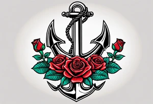 old school anchor sitting at an angle 
with rope 
and banner across anchor and old school roses tattoo idea