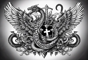 caduceus, but with worn cross, and a viper as the serpent, only one serpent tattoo idea