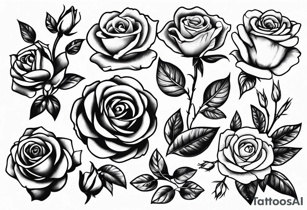 Variety of roses flash sheet tattoos linework tattoo idea