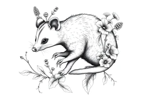 Opossum with lantanas and hellebores tattoo idea