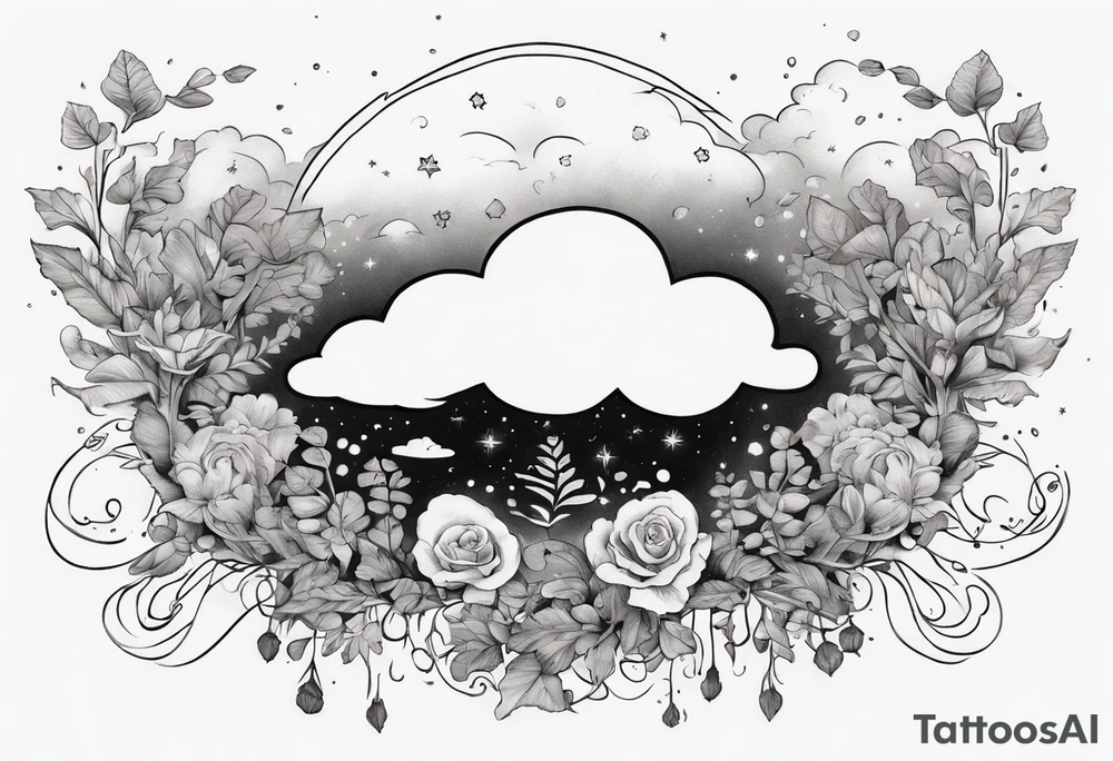 forearm tattoo of a cloud with little plants and the date 12.08.05 tattoo idea