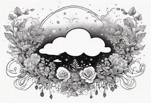 forearm tattoo of a cloud with little plants and the date 12.08.05 tattoo idea