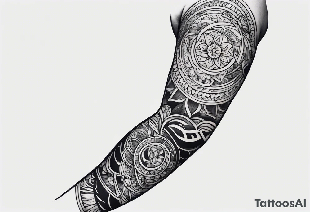 Men’s black and grey sleeve design tattoo idea