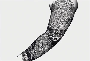 Men’s black and grey sleeve design tattoo idea