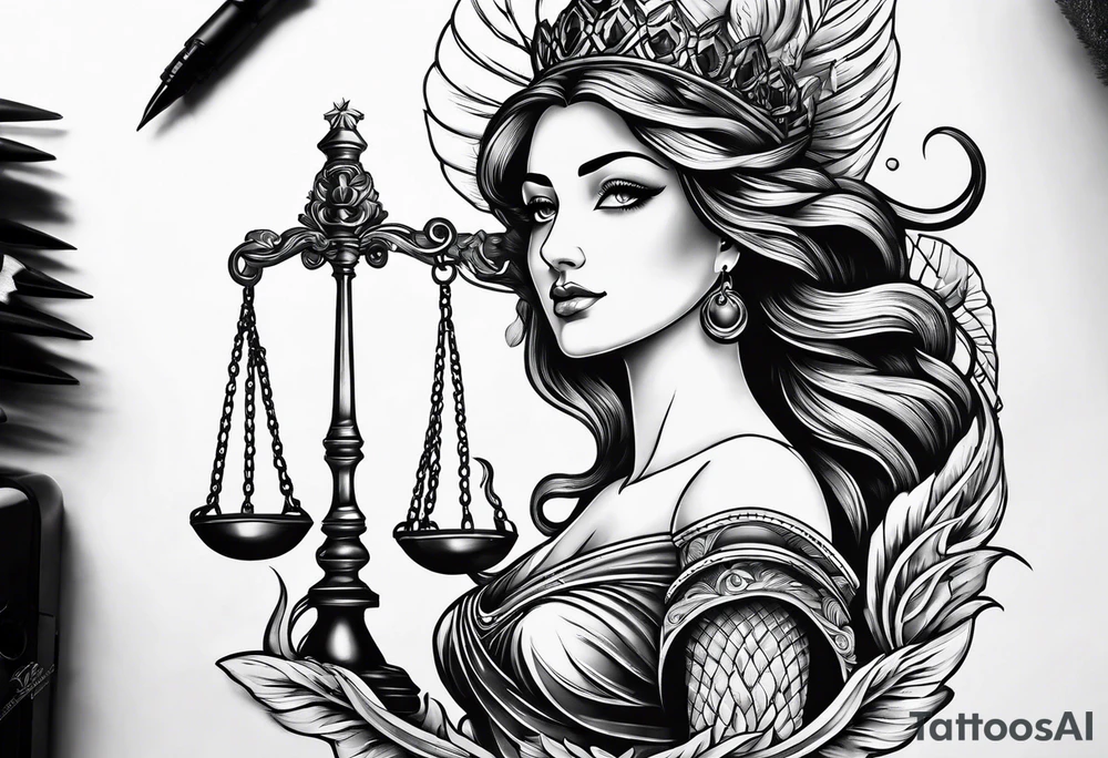 Themis with scales in hands tattoo idea