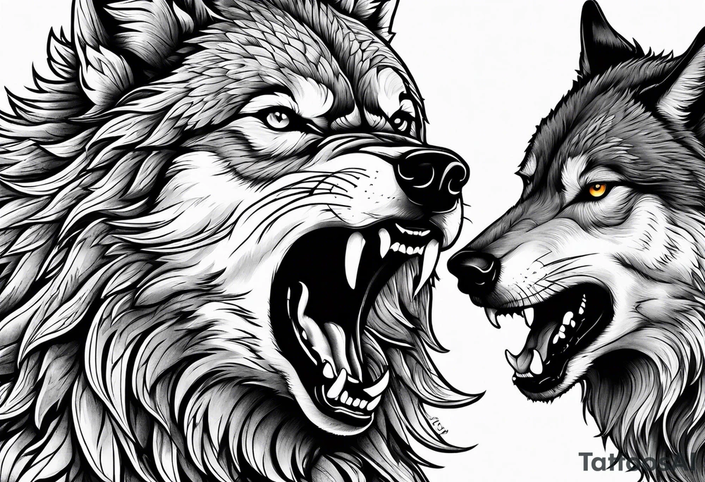 Howling angry wolf tattoo idea