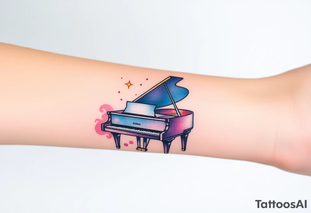 Grand piano under stars tattoo idea