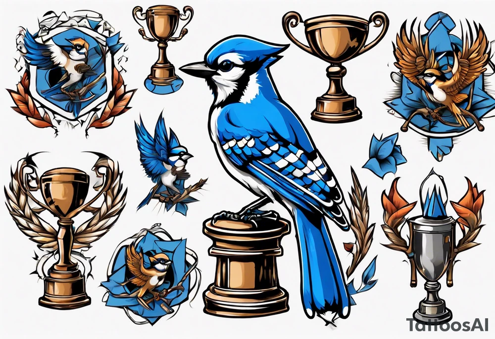bluejay holding a trophy tattoo idea