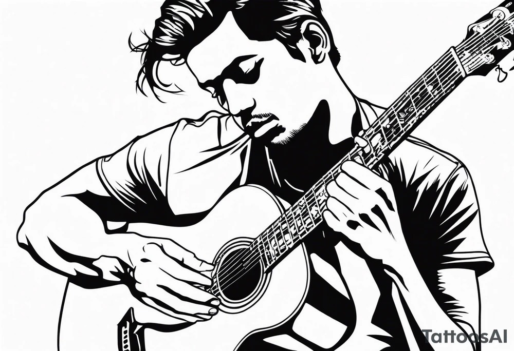 man playing guitar tattoo idea