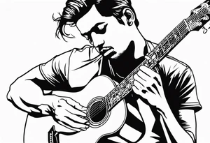 man playing guitar tattoo idea