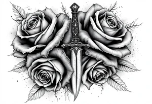 Roses with a dagger through tattoo idea