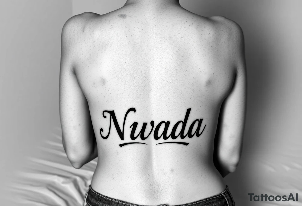 a woman's waist with the word "Nwada" written on her waist make her sit on the bed make it Kore sexy tattoo idea