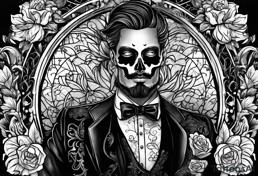 day of dead,man,standing,horizontal,cover up tattoo idea