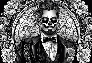 day of dead,man,standing,horizontal,cover up tattoo idea