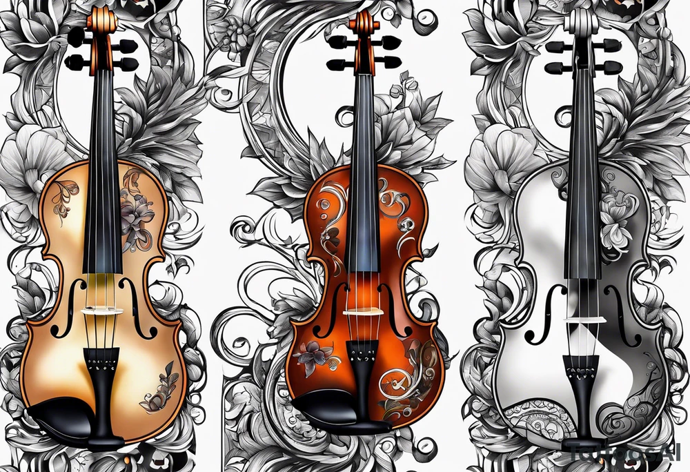 minimalist violinwith some jewel tone accent colors, mostly black and white tattoo idea