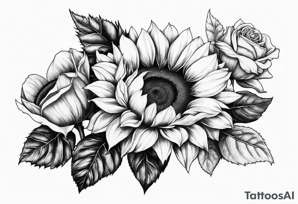 Sunflower, rose flower tattoo idea