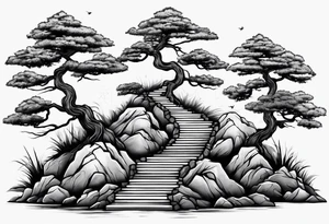 Seven stairs leading to bonsai tree tattoo idea