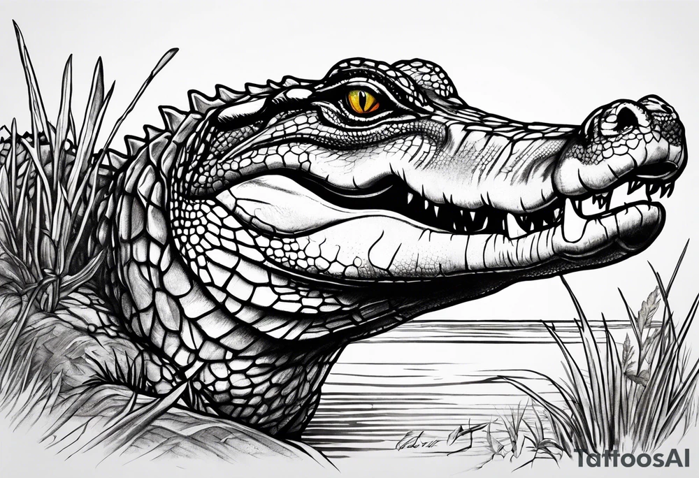 Scene live oak marsh birds alligator tattoo idea
