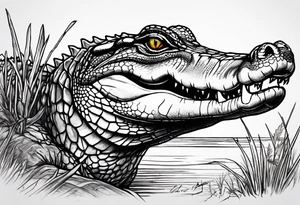 Scene live oak marsh birds alligator tattoo idea