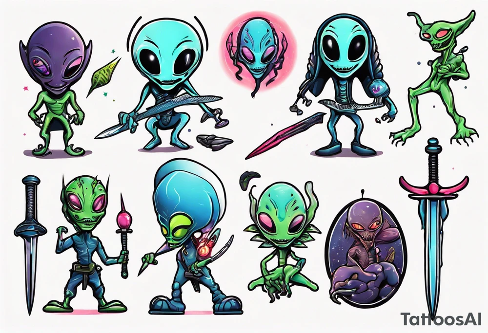Alien with a sword tattoo idea