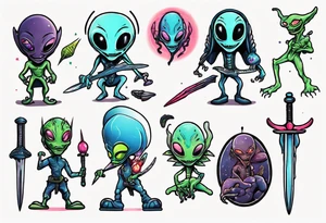 Alien with a sword tattoo idea