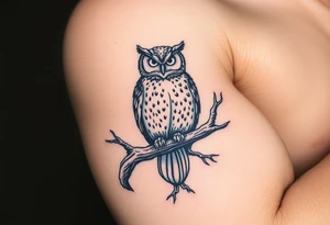 wise owl perched on ancient oak branch under starlit sky tattoo idea