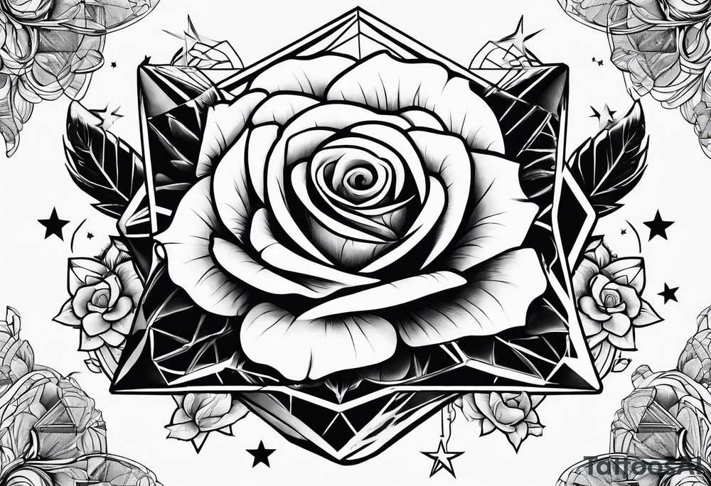Tesseract with a rose and stars tattoo idea