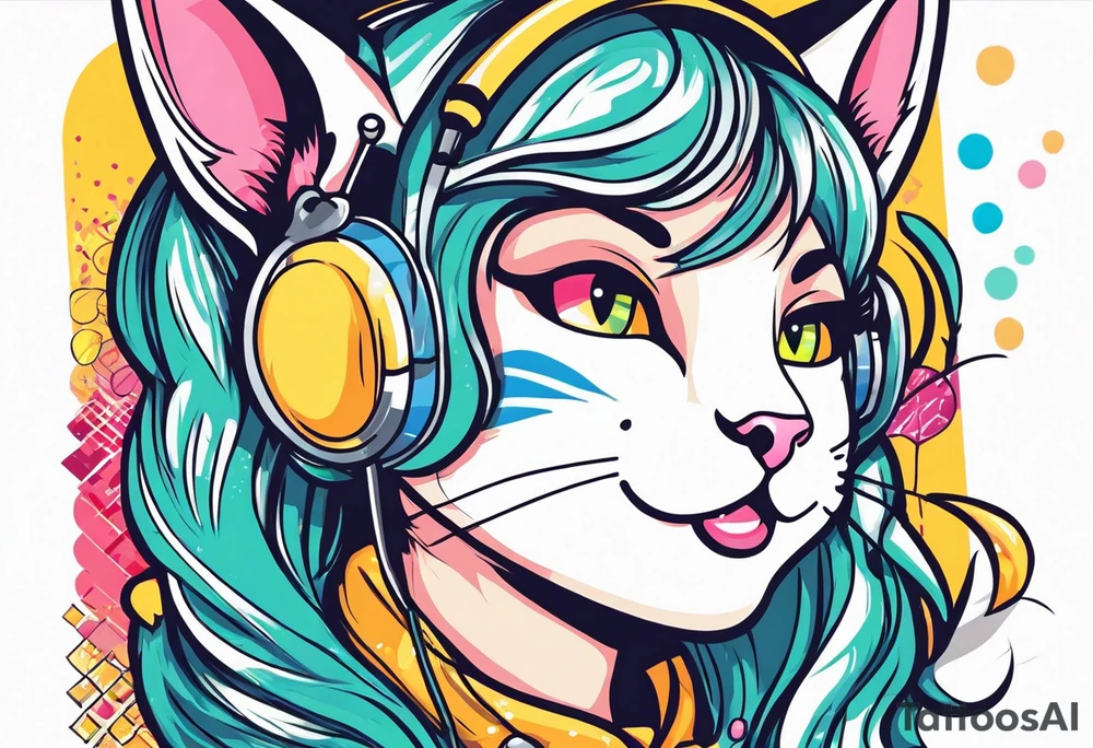 Sexy cat waifu with her ears being rubbed tattoo idea