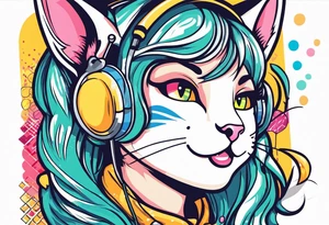 Sexy cat waifu with her ears being rubbed tattoo idea