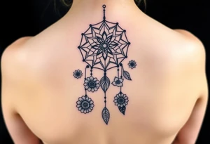 Dreamcatcher with zodiac symbols and protection runes caught in it with tigerlillies roses and sunflowers tattoo idea