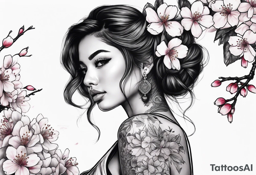 Samari with cherry blossom sleeve tattoo idea