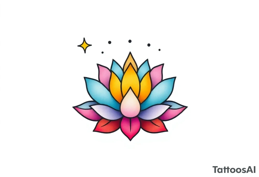 small colorful celestial with lotus flower tattoo idea