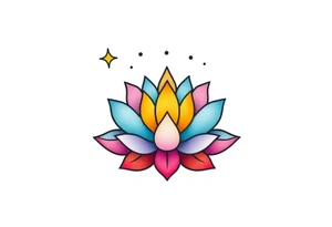 small colorful celestial with lotus flower tattoo idea