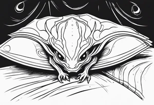 scary alien-like creature hiding under the bed tattoo idea