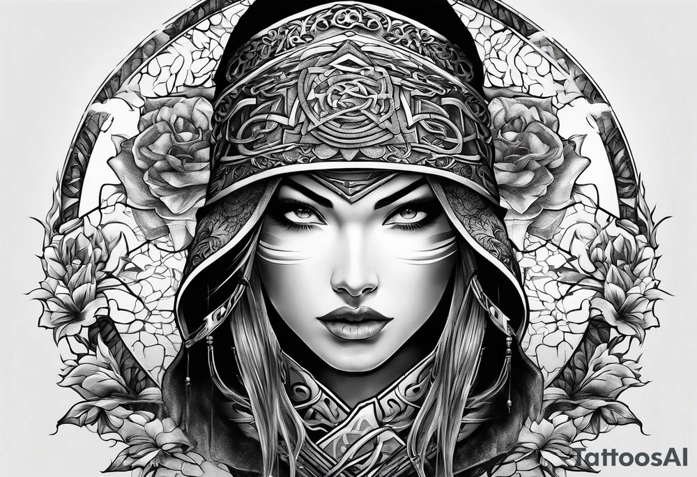 the letters A R in the middle of a ninja headband tattoo idea