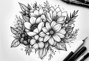 Flower bouquet on outer upper arm tattoo idea