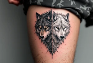 Black wolf and a white wolf side by side tattoo idea