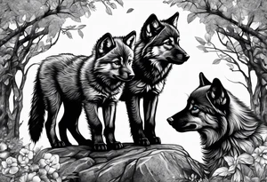 2 wolf cubs adoring and cute (one female, one male) tattoo idea