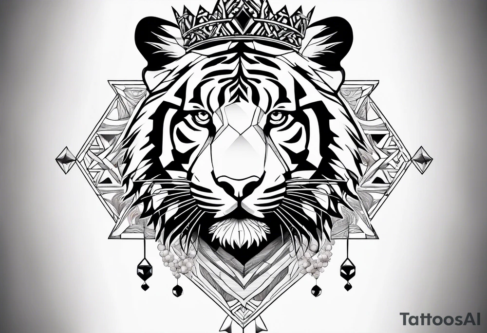 Tree of life and sacred geometry with a tiger and a crown tattoo idea